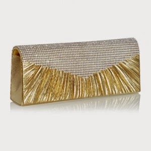 Shimmering Metallic Gold Clutch Sparkling Clear Rhinestones Removable Chain Strap