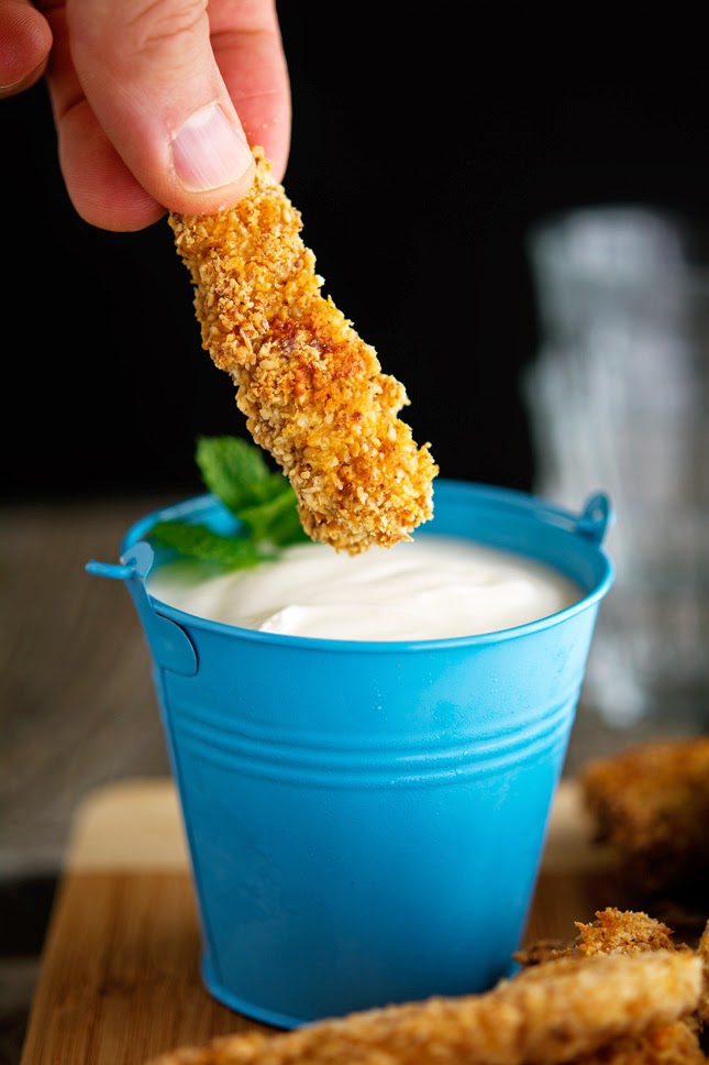 The Iron You Ultimate Sesame Coconut Chicken Fingers with Minty Yogurt Dip