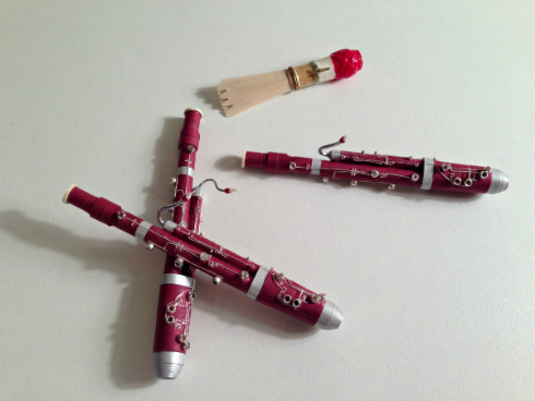 quilled miniature paper bassoons