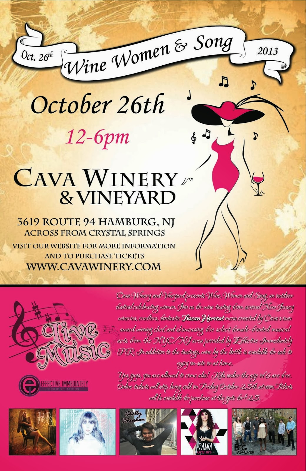 Wine Women and Song Festival NJ's Cava Winery and Vineyard Presents