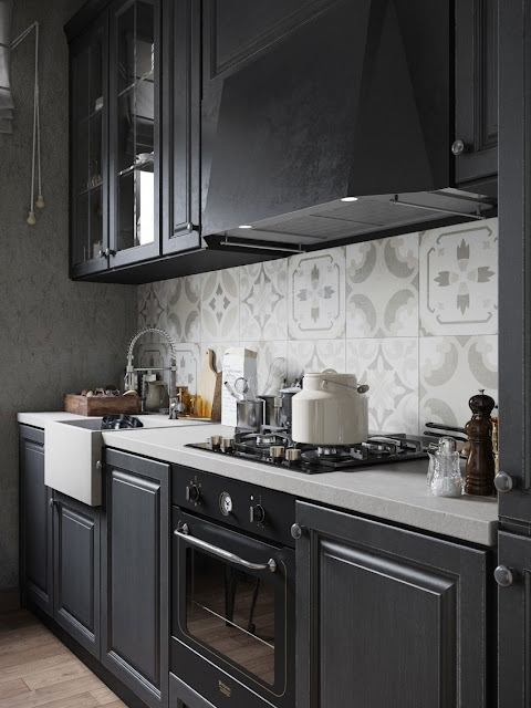 modern black and white small kitchen design