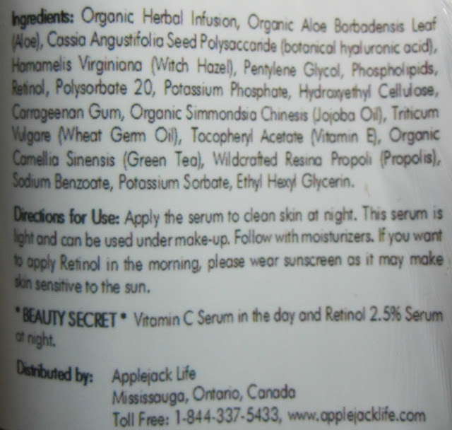 Applejack Life Retinol ingredients