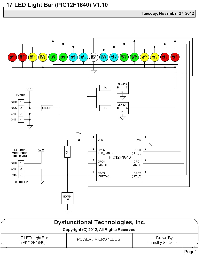 Dysfunctional Technologies: 17 LED Light Bar (PIC12F1840)
