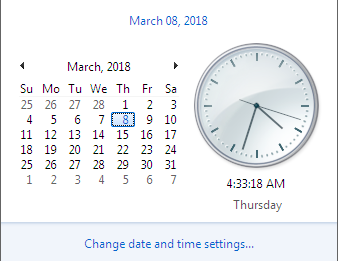 Date and Time settings in Windows 7