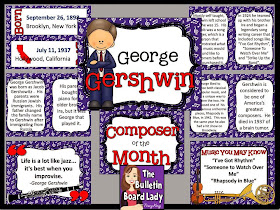 http://www.teacherspayteachers.com/Product/Composer-of-the-Month-George-Gershwin-Bulletin-Board-and-Writing-Activities-1309810