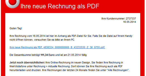 Vodafone Telefonrechnung Vodafone Telefonrechnung