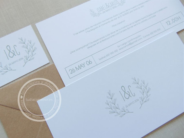 Invitación logo novios Invitación de boda elegante y sencilla estilo postal con el logo de los novios y la fecha