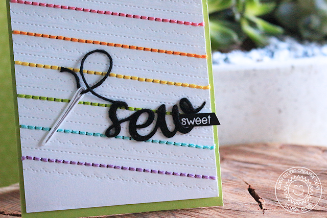 Sunny Studio Stamps: Cute As A Button Rainbow Stitched Card by Eloise Blue