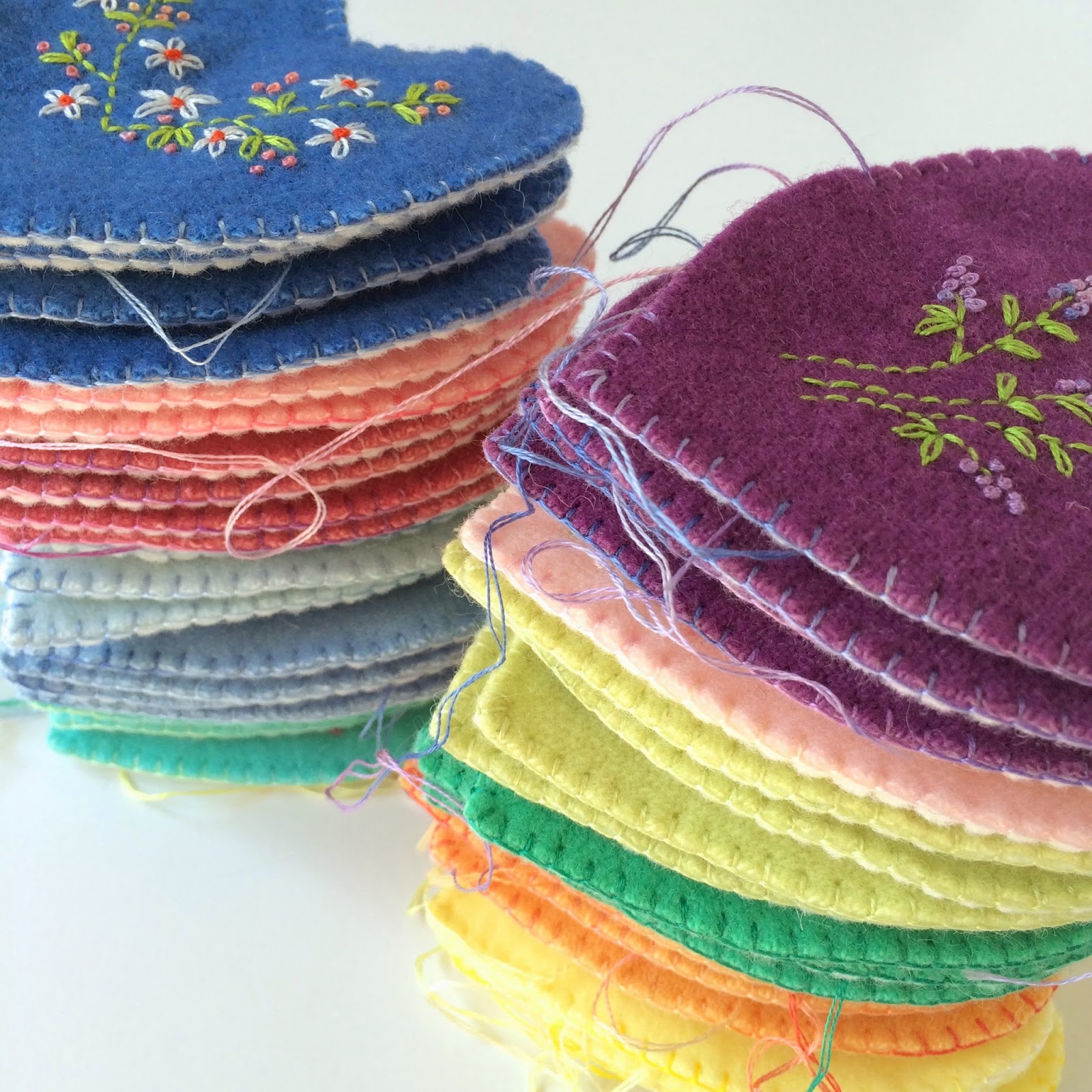 Finished Embroidered Lavender Hearts