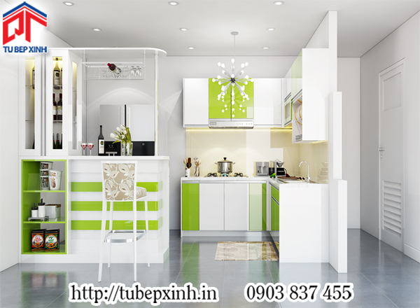 Top 5 mẫu tủ bếp tiêu biểu tháng 10 tủ bếp màu trắng xanh lá