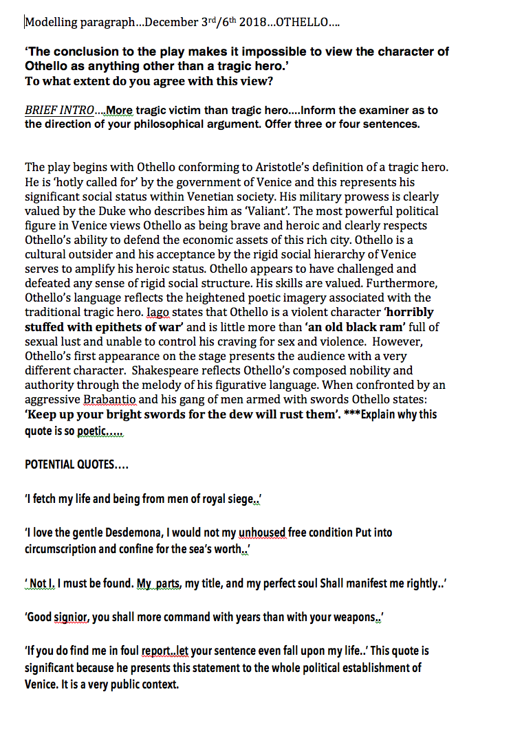 a level othello essay structure
