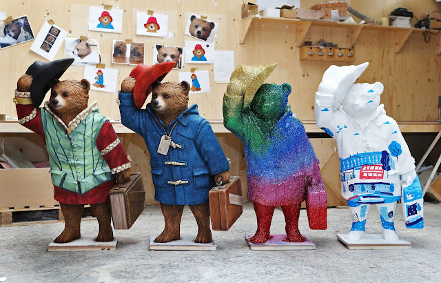 Meet the bears of the paddington Trail Michael Sheen's Shakesbear, Michael Bond's Paddington, Frankie Bridge's Sparkles & Hannah Warren's Paddingtonscape