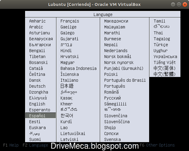 Elegimos idioma de nuestra instalacion de lubuntu