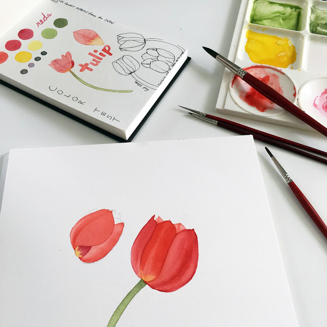 sketchbook, tulips, painting, watercolor, Anne Butera, My Giant Strawberry