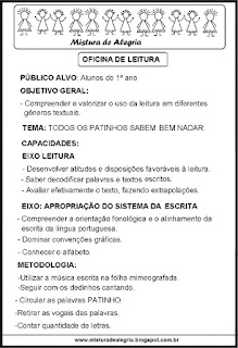 Oficina de leitura - alfabetização Música todos os patinhos