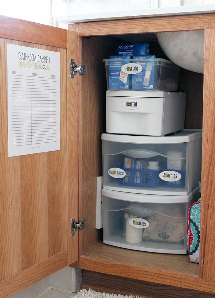 How To Organize Bathroom Cabinets With Free Printables Sunny Day