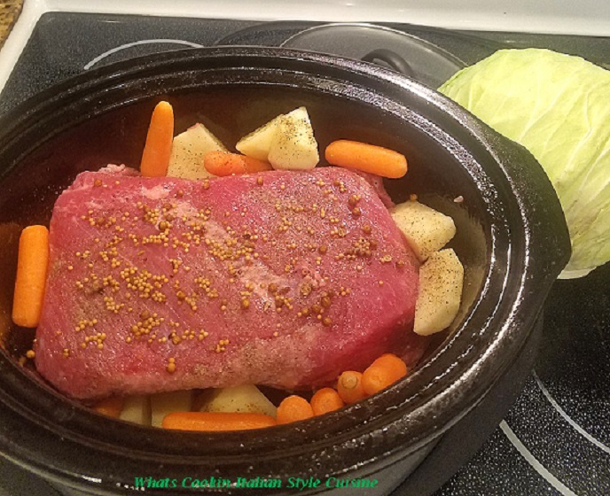 this is par boiled vegetables in the slow cooker with corned beef
