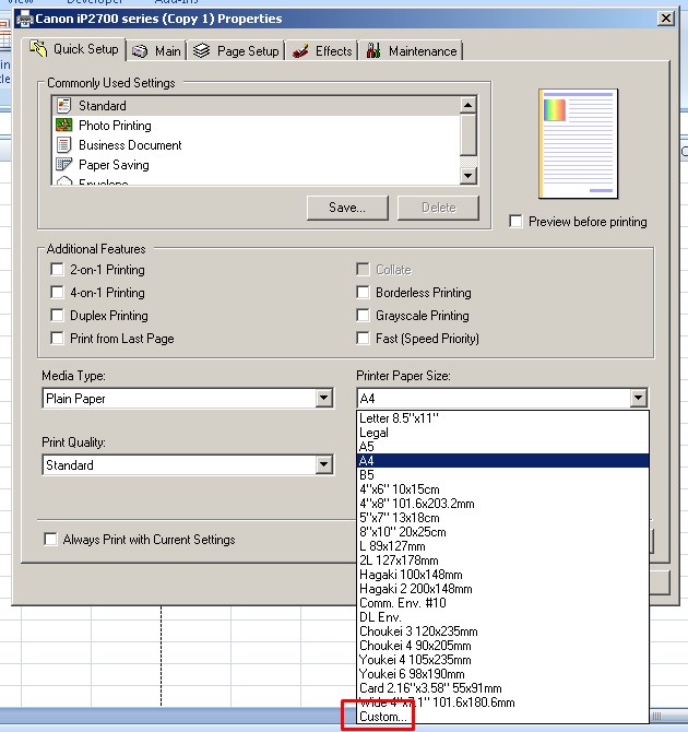 Print properties. Print properties