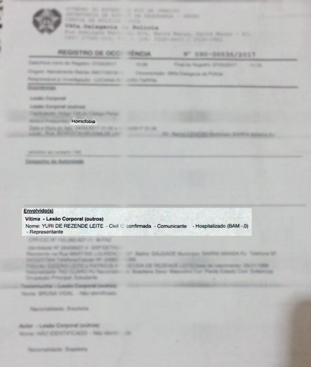 Jovem agredido por homofobia em Barra Mansa registra queixa na polícia Jovem agredido por homofobia em Barra Mansa registra queixa na polícia