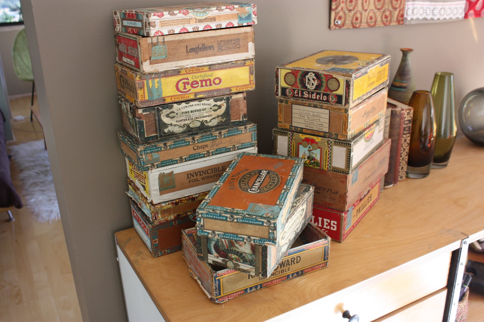 The Modern Mourner vintage cigar box for photos and flowers