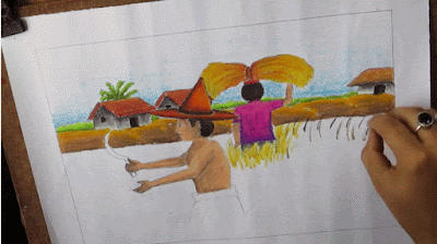 Menggambar pemandangan sawah Cara menggambar pemandangan sawah
