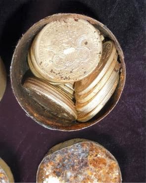 metal canisters of gold-rush era mint condition gold coins californian gold hoard found in garden by dog walkers american 20 dollar coins