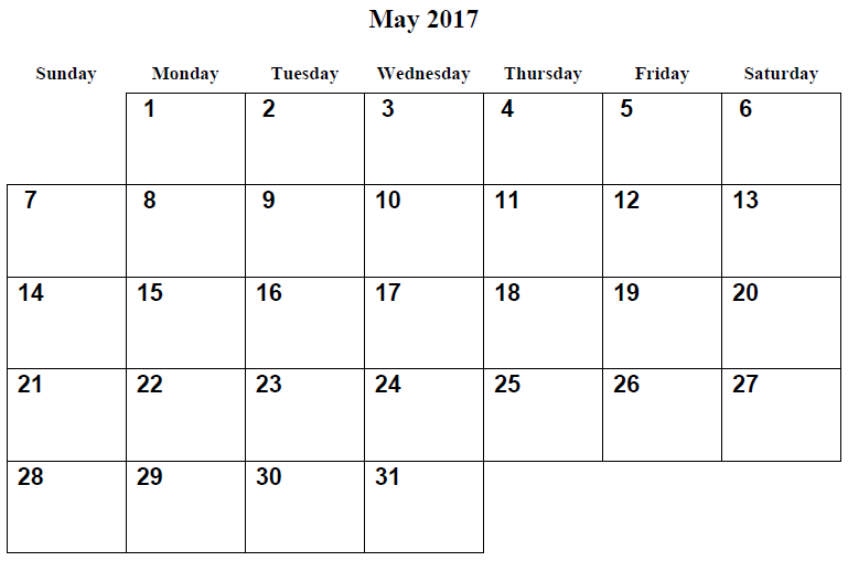 Printable Calendar May 2017 Printable Calendar May 2017