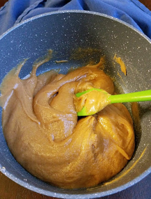 warm peanut butter mixture in saucepan