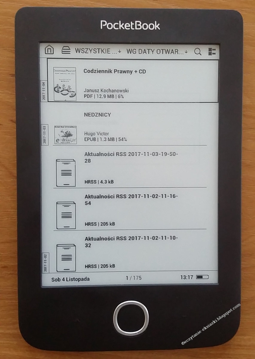 Sortowanie e-booków według daty otwarcia