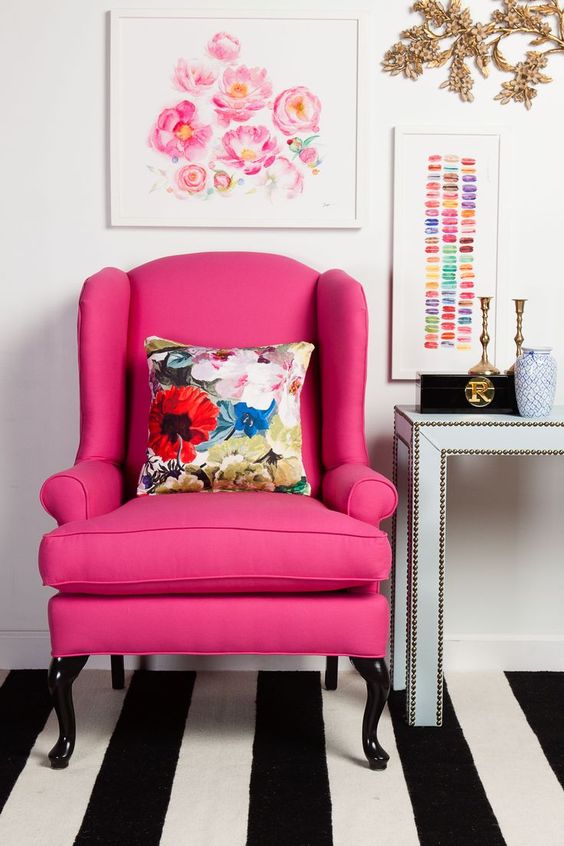 Pink chair in an eclectic entrance eclectic entrance