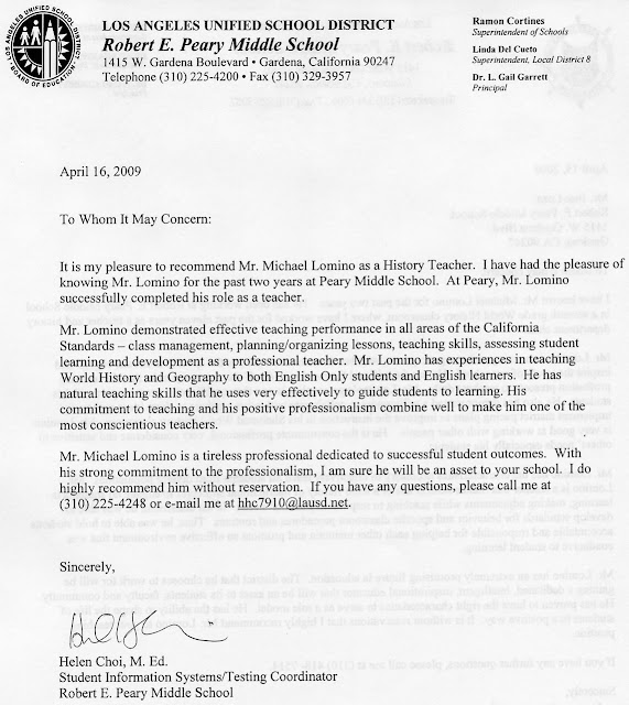 Mr. Lomino Letters of LAUSD Social Science