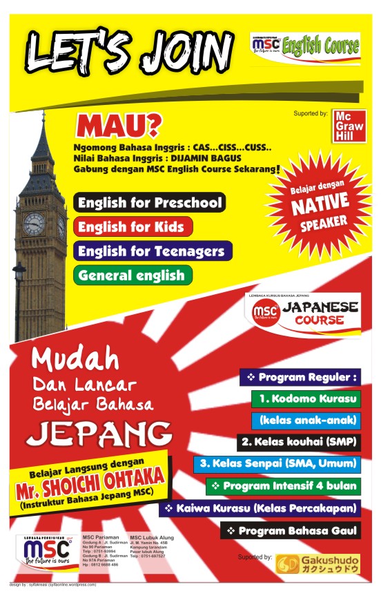 Pamflet Bahasa inggris &amp; Jepang Super Bimbel MSC 2011