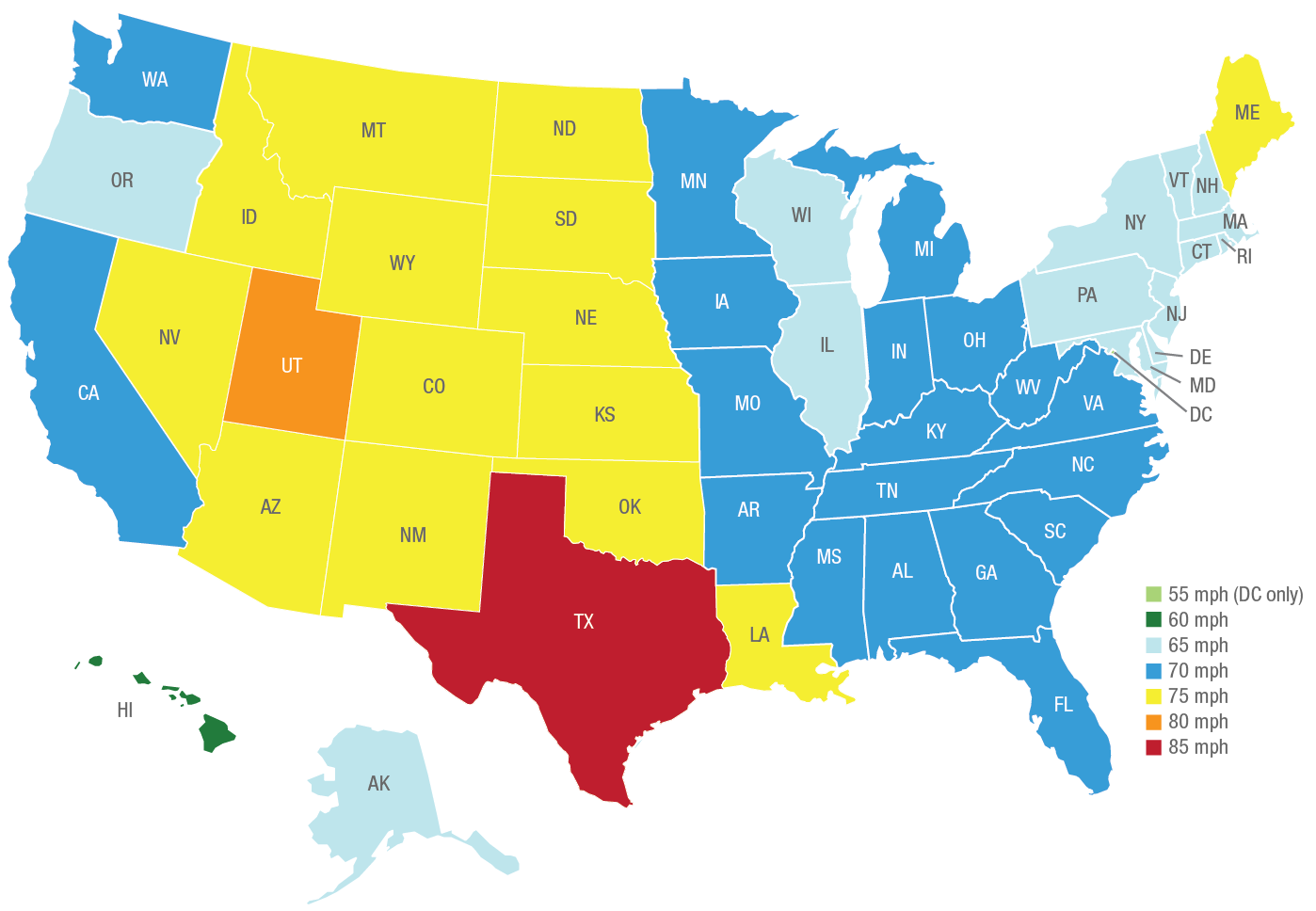 speed limits map iihs maximum limit higher state highway deaths killed insurance institute study report rise comments january driving 1993