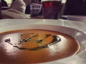 Smoked Tomato Soup with Basil Oil