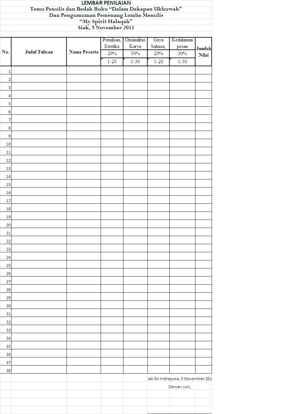 Bidang Perempuan PKS Siak Form Penjurian lomba menulis My