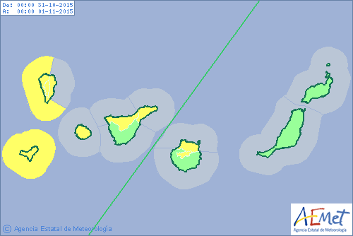  avisos amarillos por lluvias y costeros para el sábado 31 octubre en Canarias