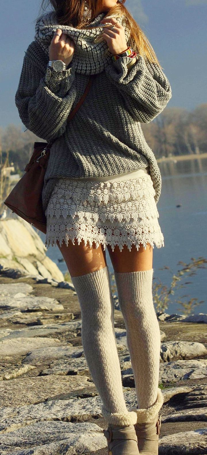 Street fashion crochet skirt and sweater | Just a Pretty Style