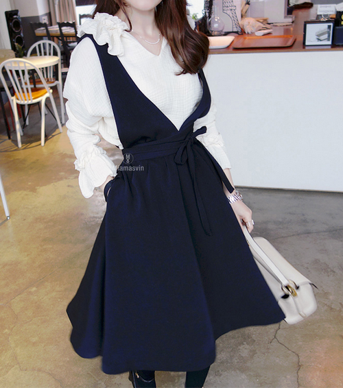 [Miamasvin] Deep V-Neck Pinafore Dress | KSTYLICK - Latest Korean ...