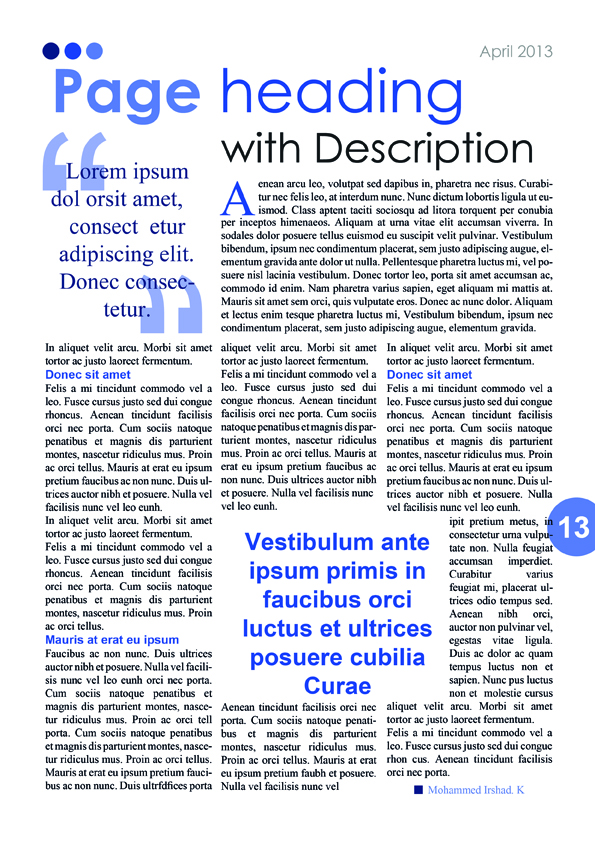 Blue Magazine/Newsletter Content Page