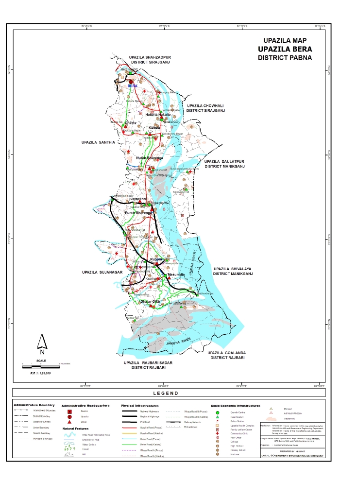 Bera Upazila Map Pabna District Bangladesh
