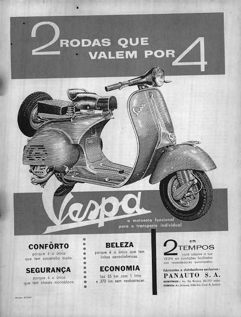 Propaganda da motocicleta Vespa veiculada no Brasil em 1960 na Revista O Cruzeiro.