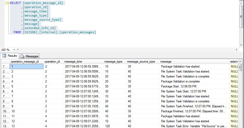 Microsoft Business Intelligence: Operation messages table in SSISDB