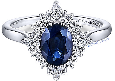 ♦Gabriel Ridley 14k white gold oval halo blue sapphire diamond engagement ring #pantone #jewelry #blue #brilliantluxury