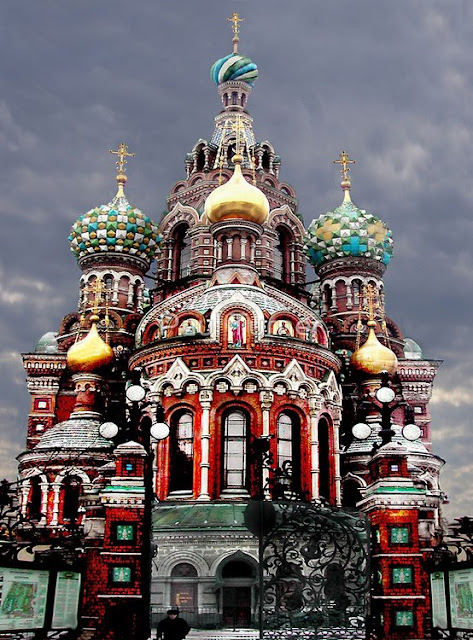 The Church of the Savior on Spilled Blood is one of the main sights of St. Petersburg, Russia. It is also variously called the Church on Spilt Blood and the Cathedral of the Resurrection of Christ, its official name.  This Church was built on the site where Tsar Alexander II was assassinated and was dedicated in his memory. It should not to be confused with the Church on Blood in Honour of All Saints Resplendent in the Russian Land, located in the city of Yekaterinburg where the former Emperor Nicholas II (1868–1918) and several members of his family and household were executed following the Bolshevik Revolution.