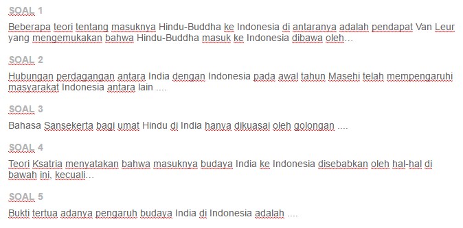 Contoh Soal Teori Teori Masuk Dan Berkembangnya Hindu Buddha