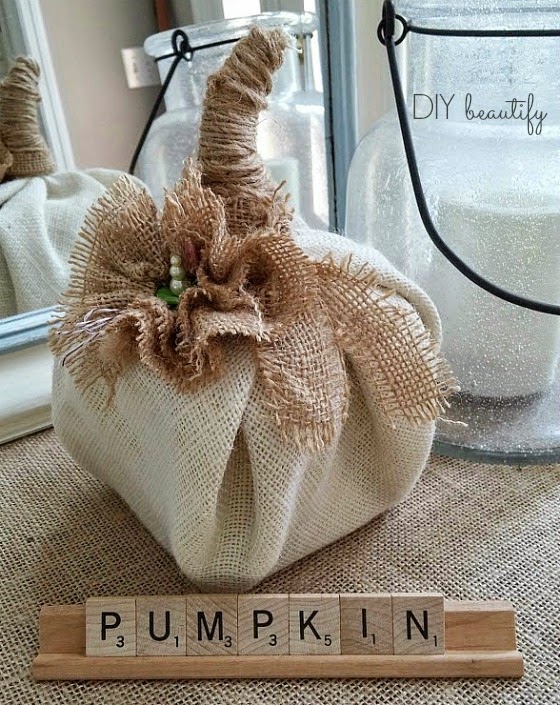 Make a pumpkin from burlap and florist foam! www.diybeautify.com