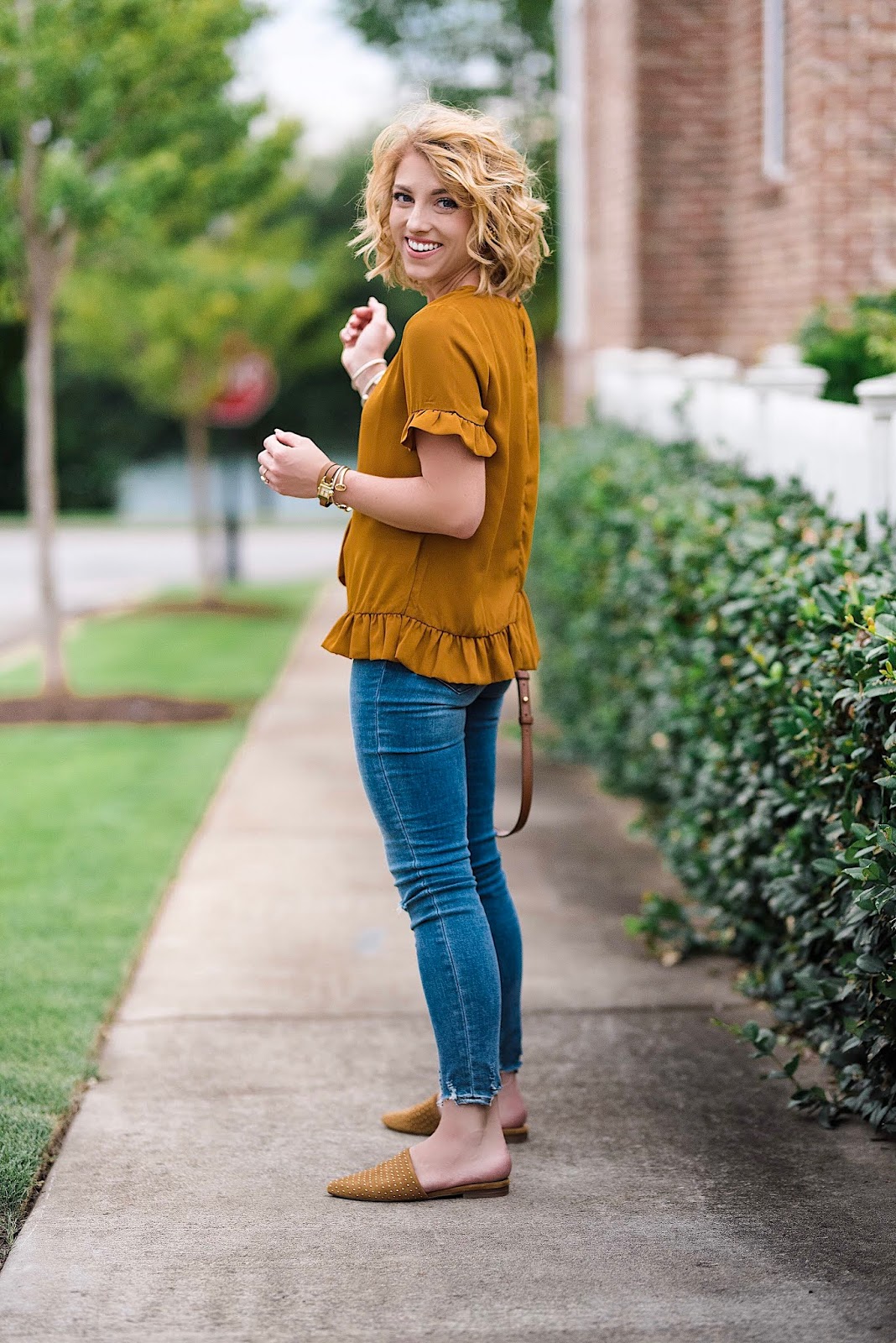 $40 Ruffle Detail Top + Nordstrom Anniversary Sale Jeans & Shoes - Something Delightful Blog