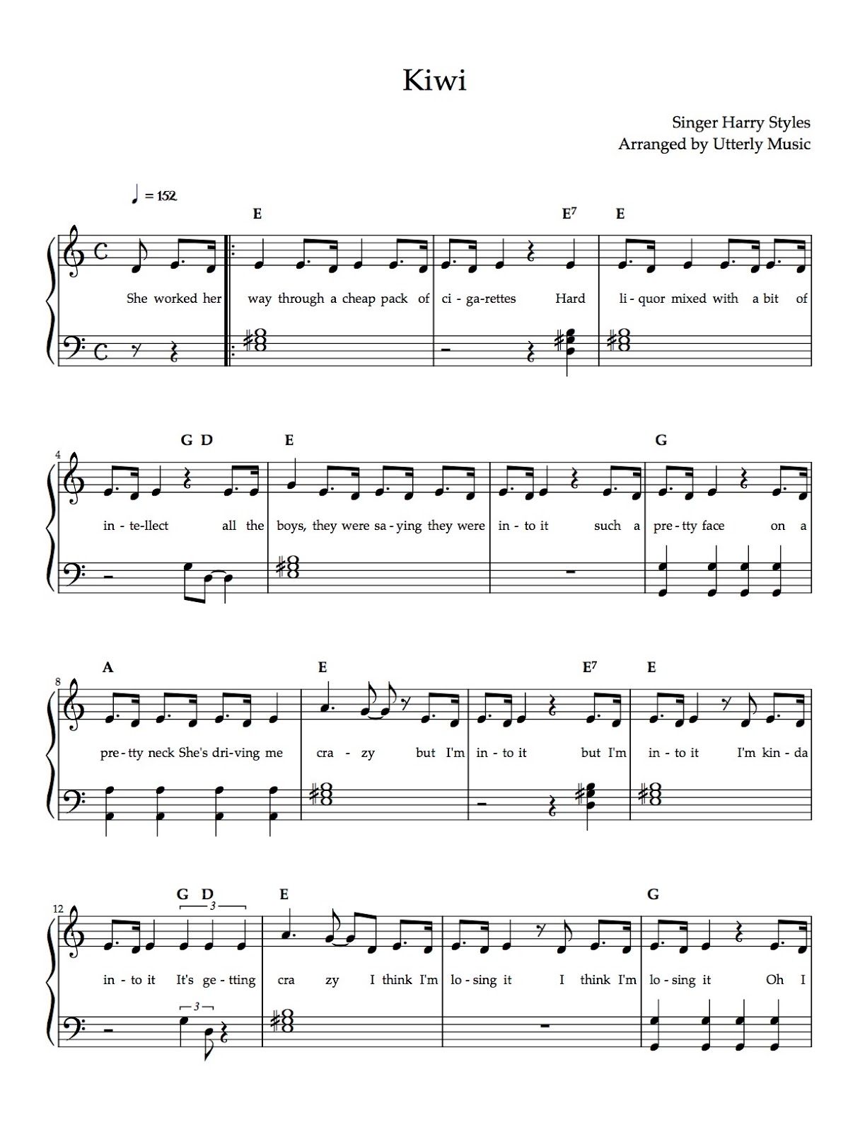 Utterly Music [Piano Scores] Kiwi by Harry Styles