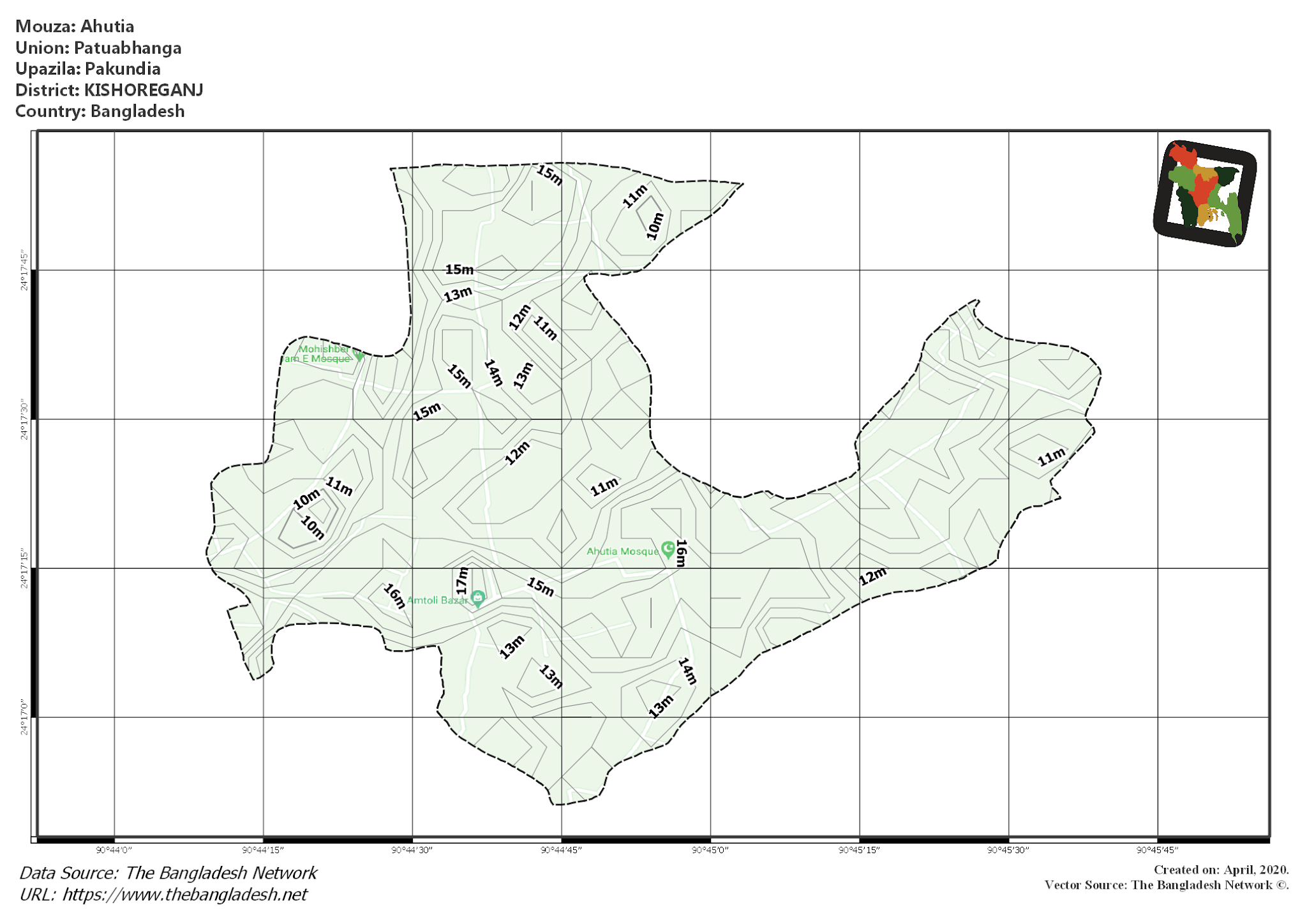 Map of Ahutia Mouza of Pakundia Upazila, KISHOREGANJ, Bangladesh.