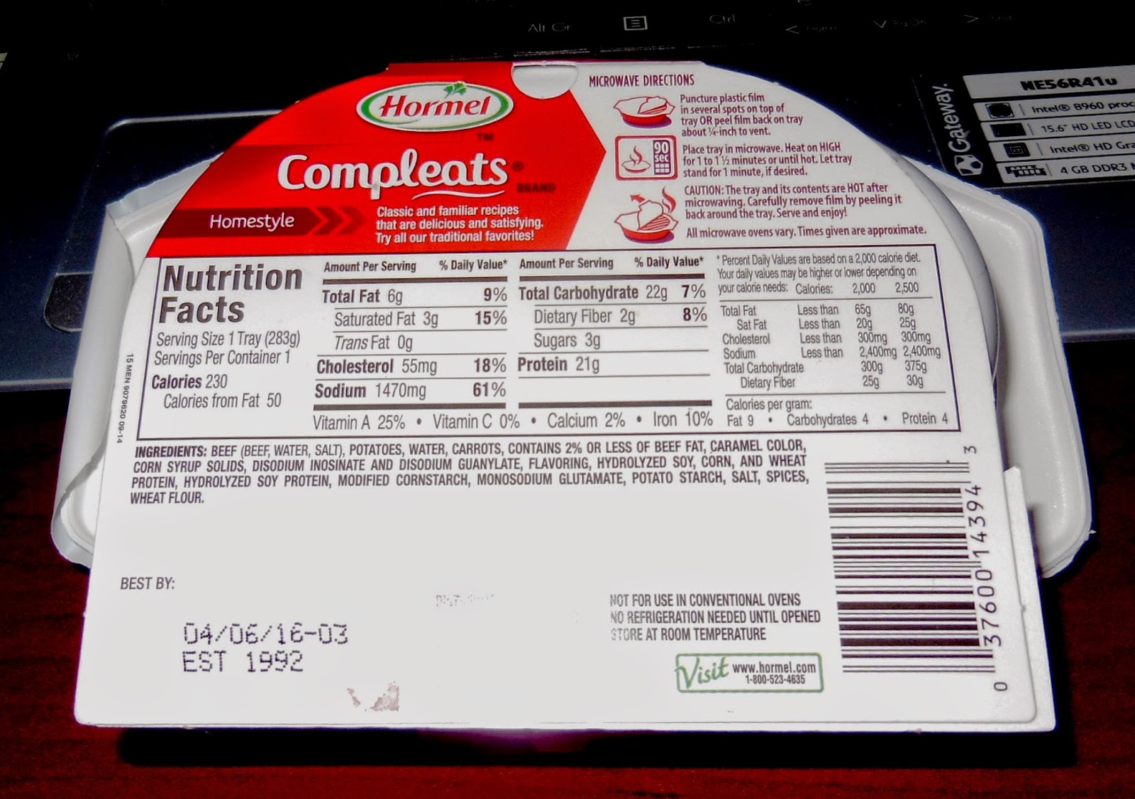 Living Prepared Hormel Compleats for Food Storage